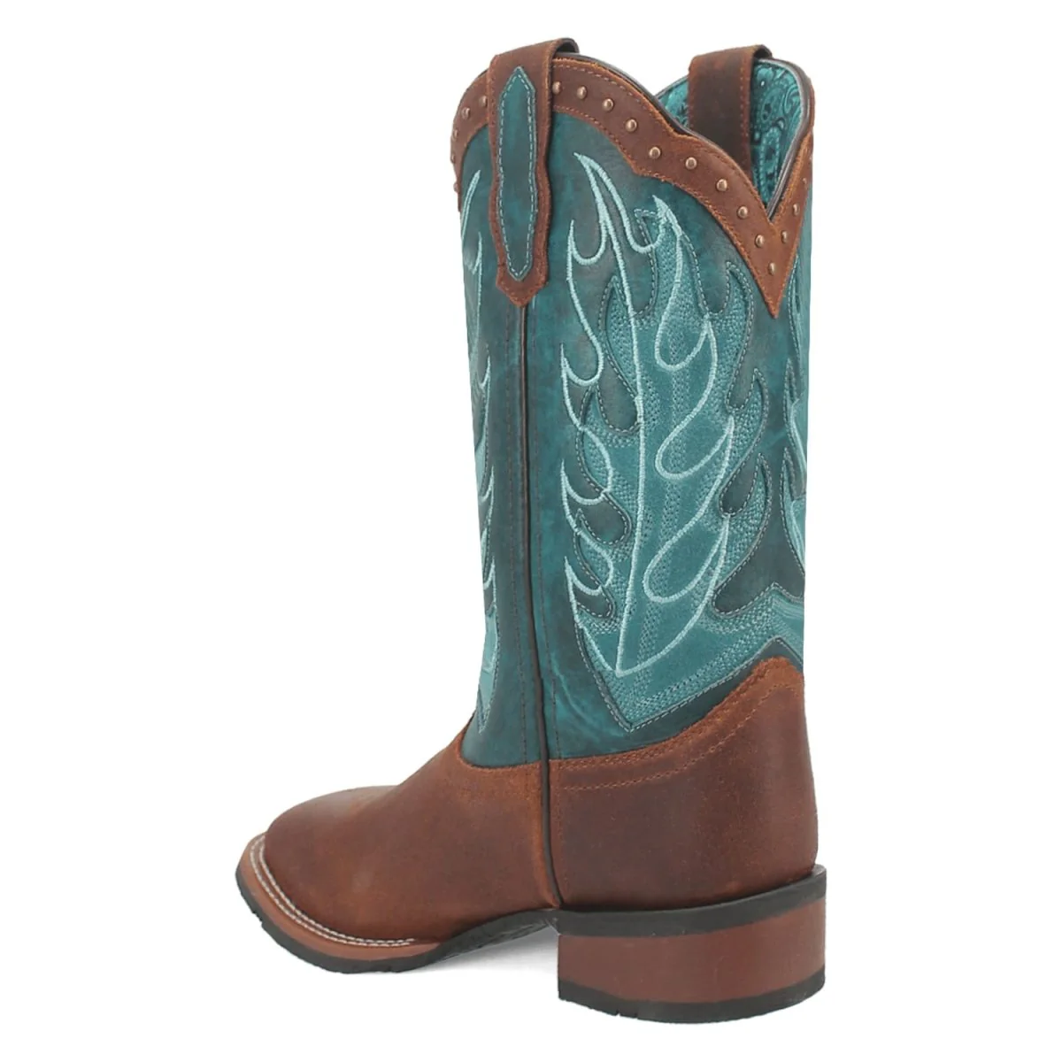Laredo Women's Faye Broad Square Toe Leather Boots - Brown / Turquoise 3116 - Image 10