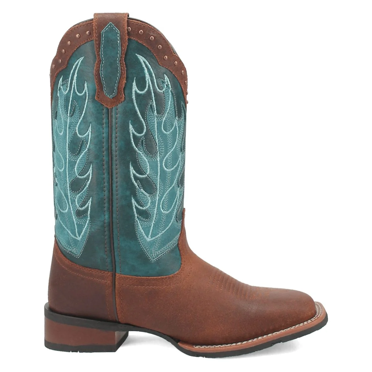 Laredo Women's Faye Broad Square Toe Leather Boots - Brown / Turquoise 3116 - Image 3