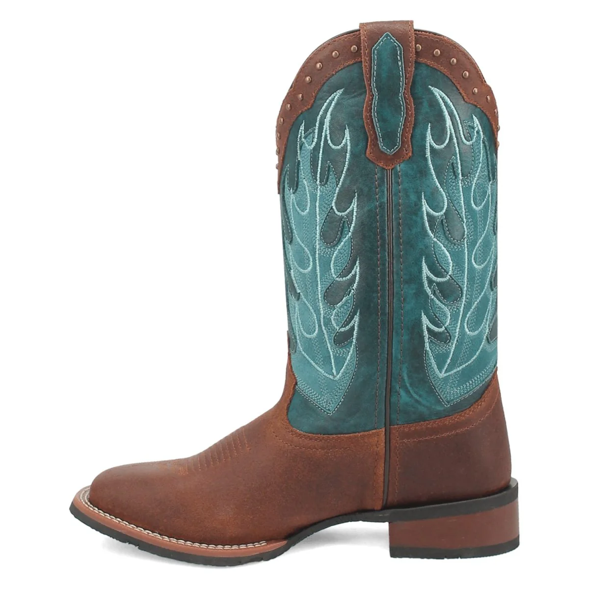 Laredo Women's Faye Broad Square Toe Leather Boots - Brown / Turquoise 3116 - Image 4