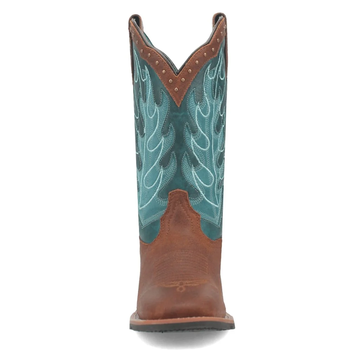 Laredo Women's Faye Broad Square Toe Leather Boots - Brown / Turquoise 3116 - Image 6