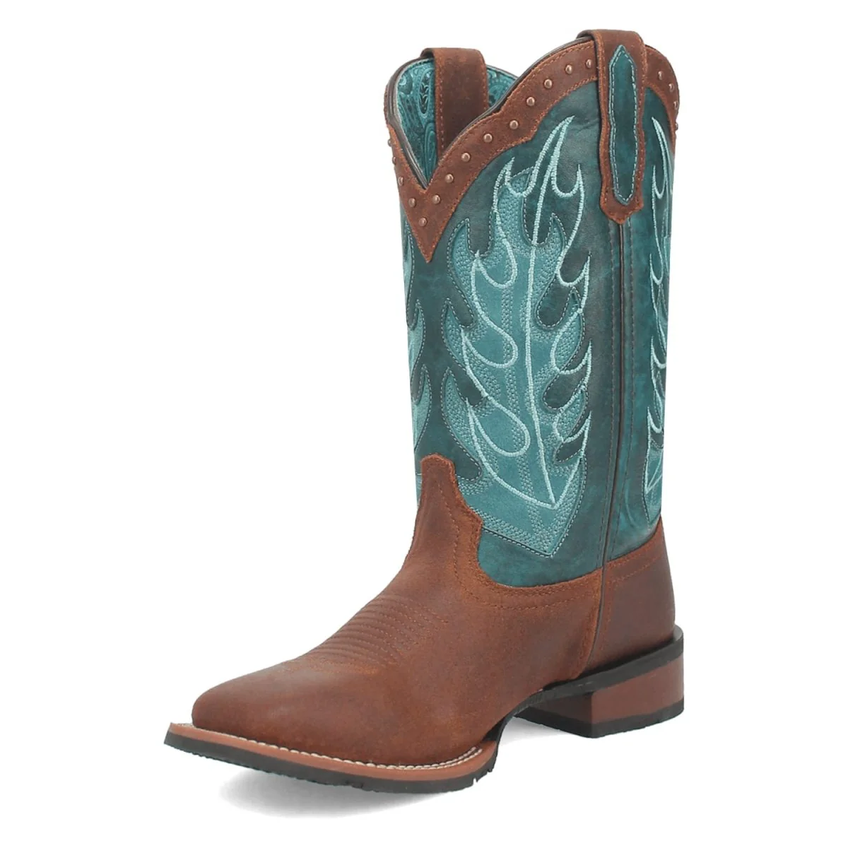 Laredo Women's Faye Broad Square Toe Leather Boots - Brown / Turquoise 3116 - Image 9