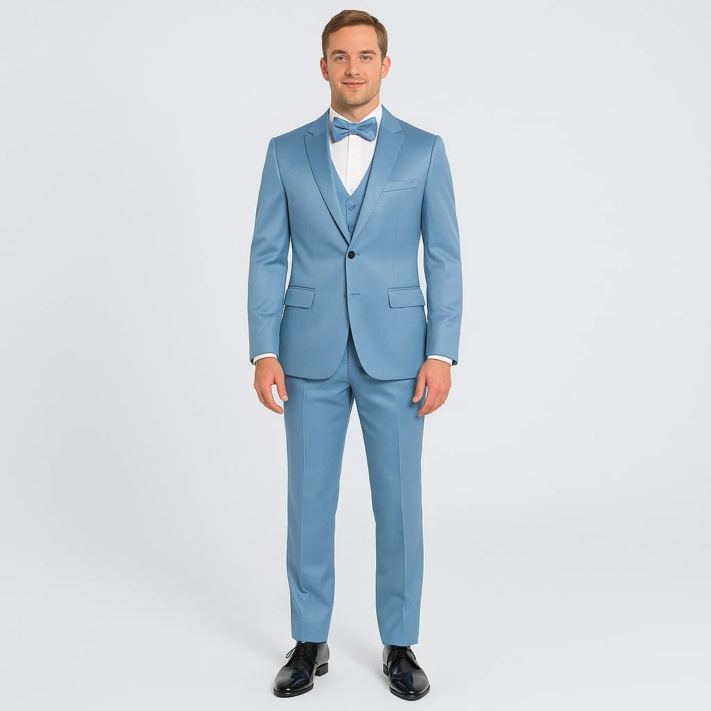 Light Blue Satin Tuxedo Set – 4-Piece Formal Look for Weddings & Proms