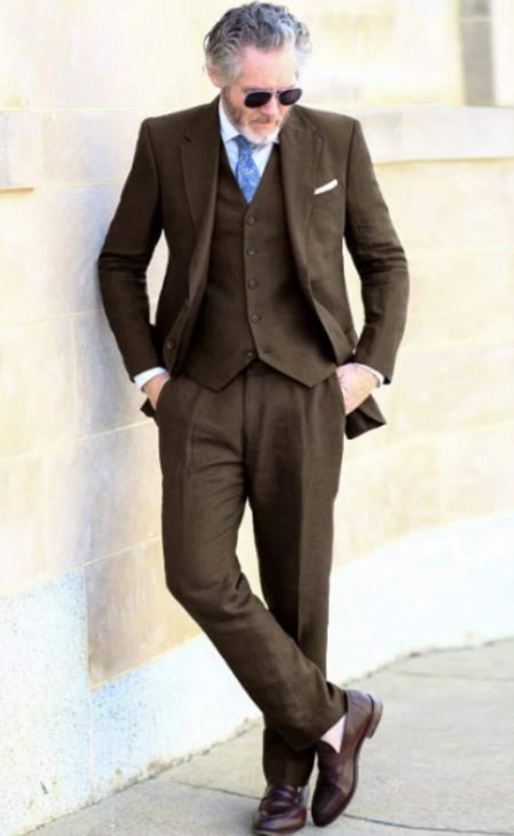 Linen Suit - Mens Summer Suits Brown Linen Color - Beach Wedding - Image 3