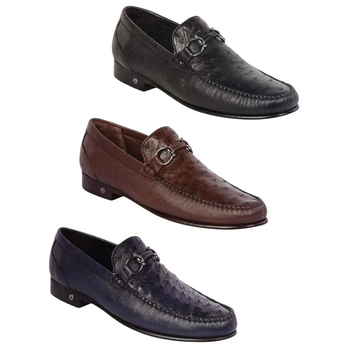 Lombardy Men's Ostrich Quill Calfskin Bit Loafers