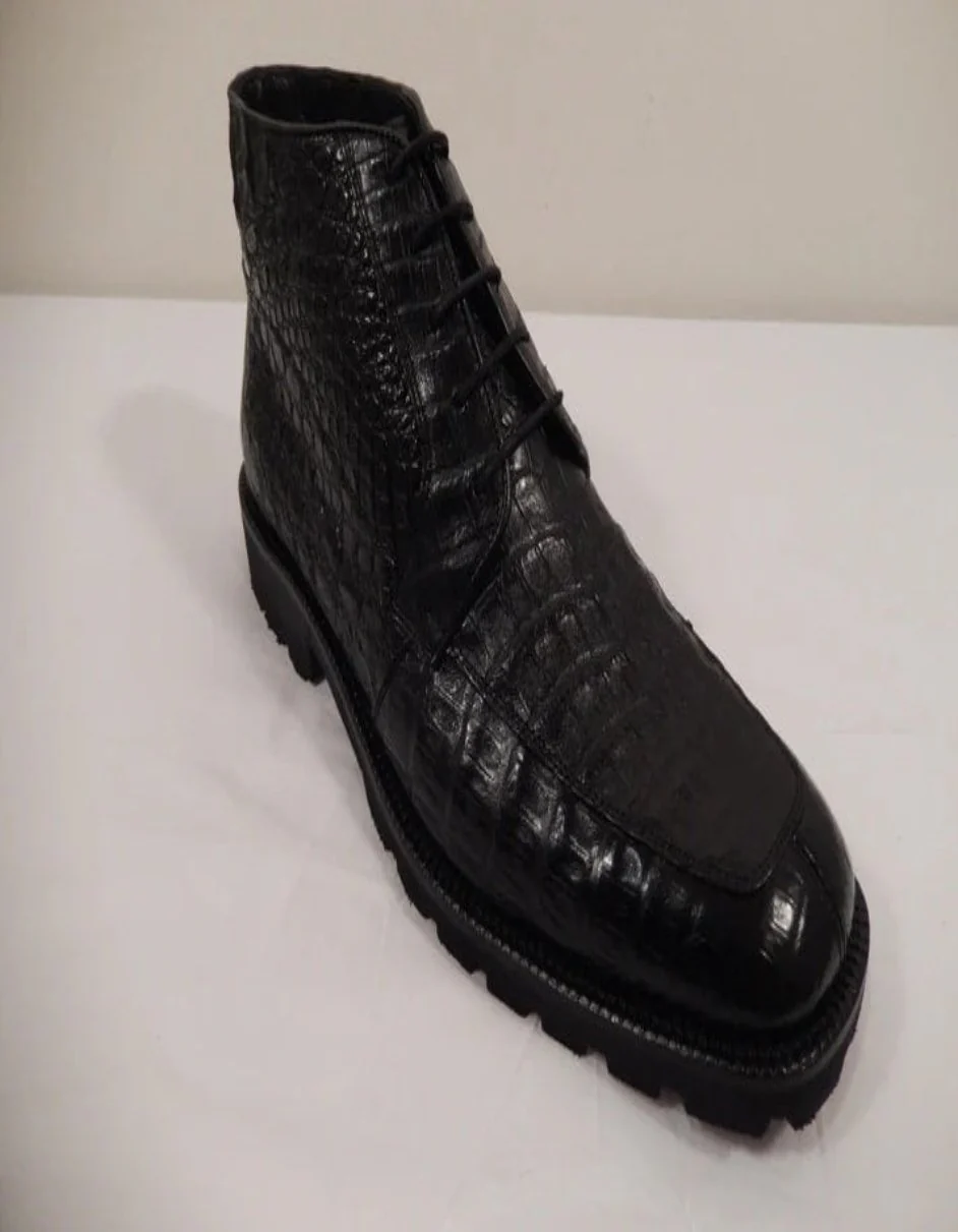 Los Altos All-Over Crocodile Lace Up Ankle Boots - Image 11