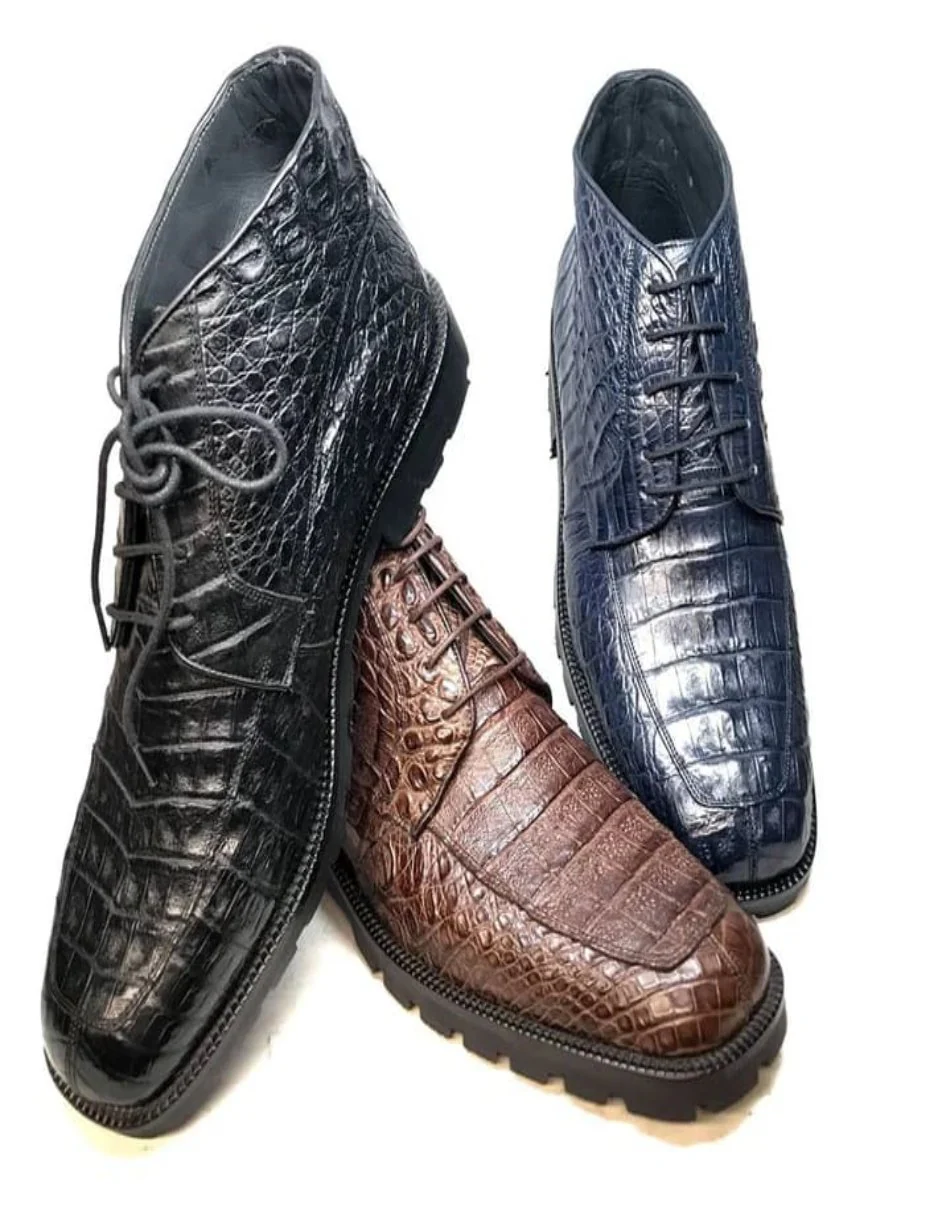 Los Altos All-Over Crocodile Lace Up Ankle Boots - Image 2