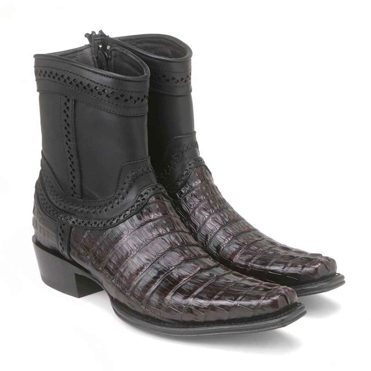 Los Altos Square Toe Men’s Brown Caiman Tail Low Shaft European Boots - Image 4