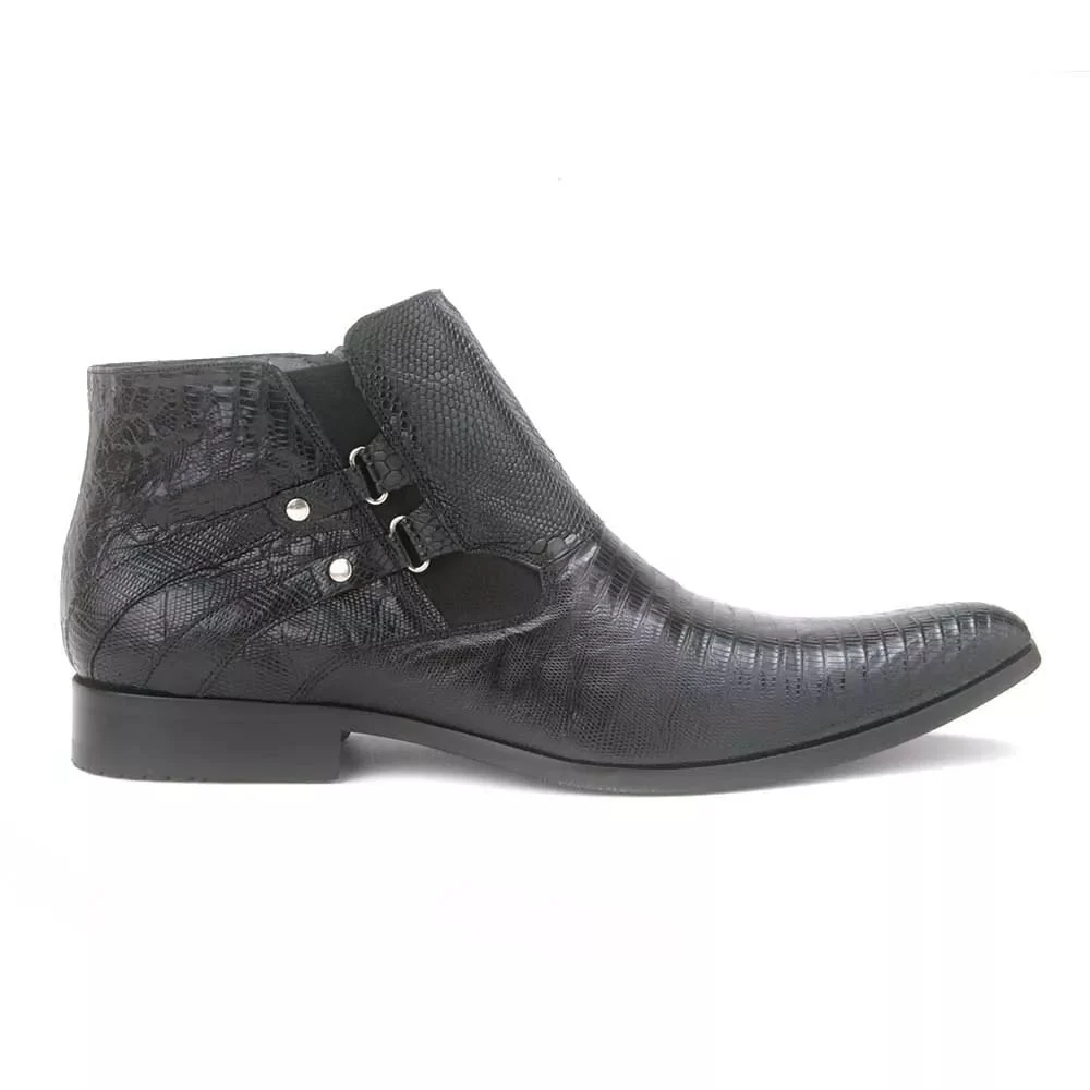 Los Altos Black Genuine Lizard Ankle Boot - Image 3