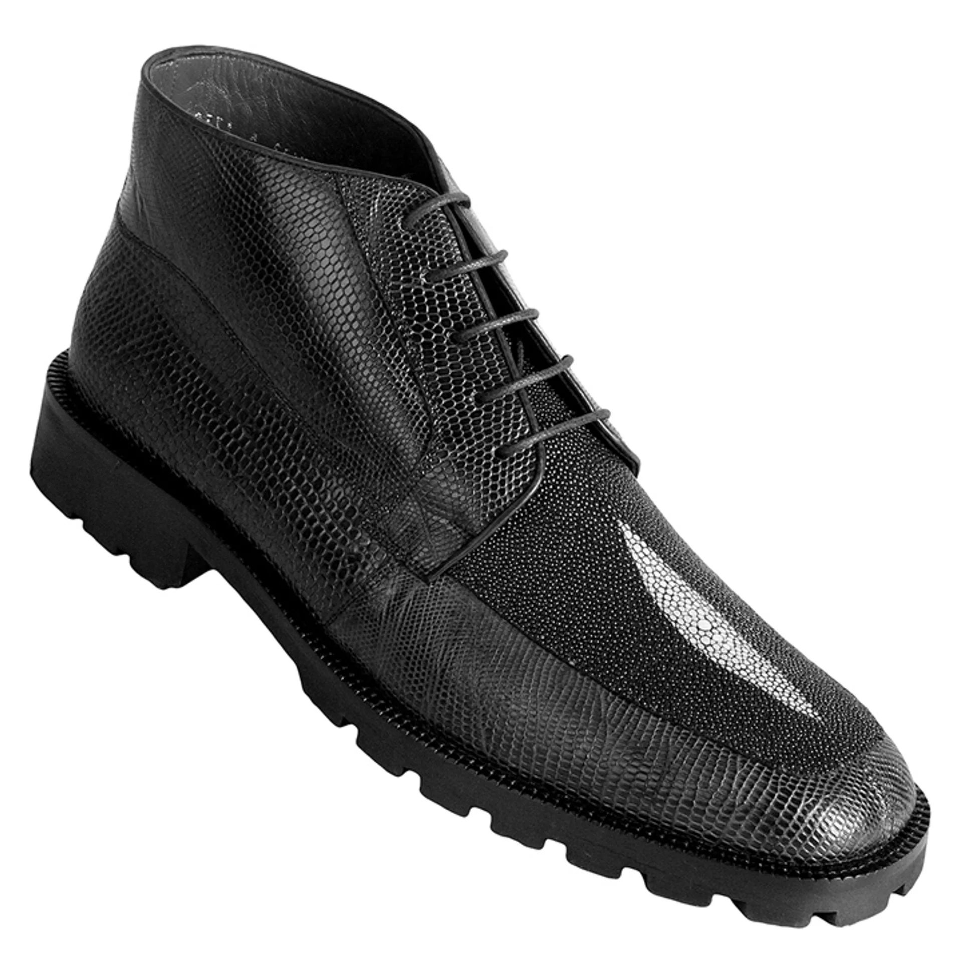Los Altos Black Genuine Lizard & Stingray Ankle Boots - Image 3