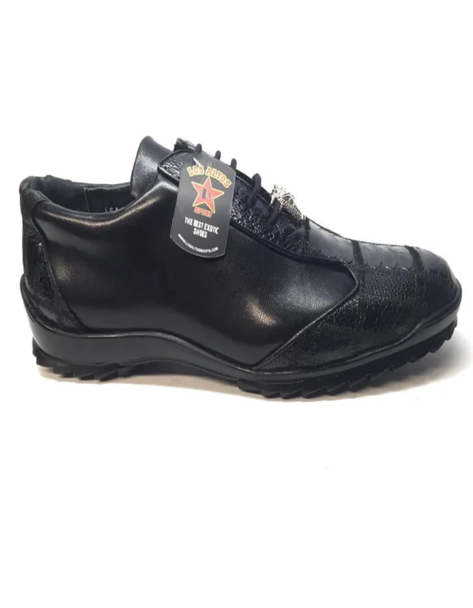 Los Altos Black Ostrich Leg Lace Up Sneakers - Image 3