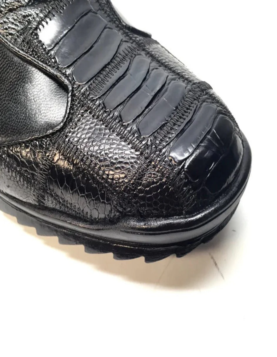 Los Altos Black Ostrich Leg Lace Up Sneakers - Image 4