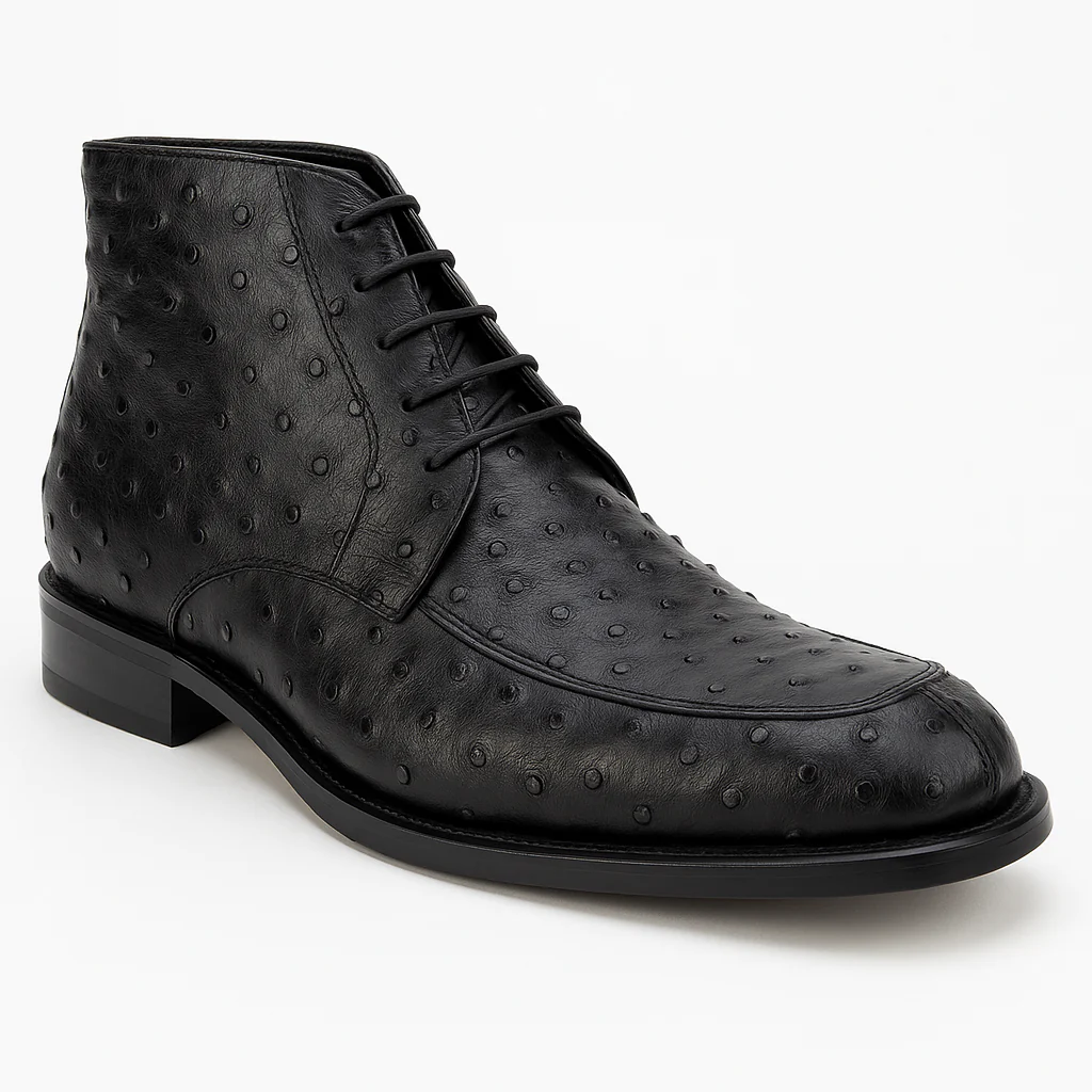 Los Altos Black Ostrich Quill Dress Ankle Boots
