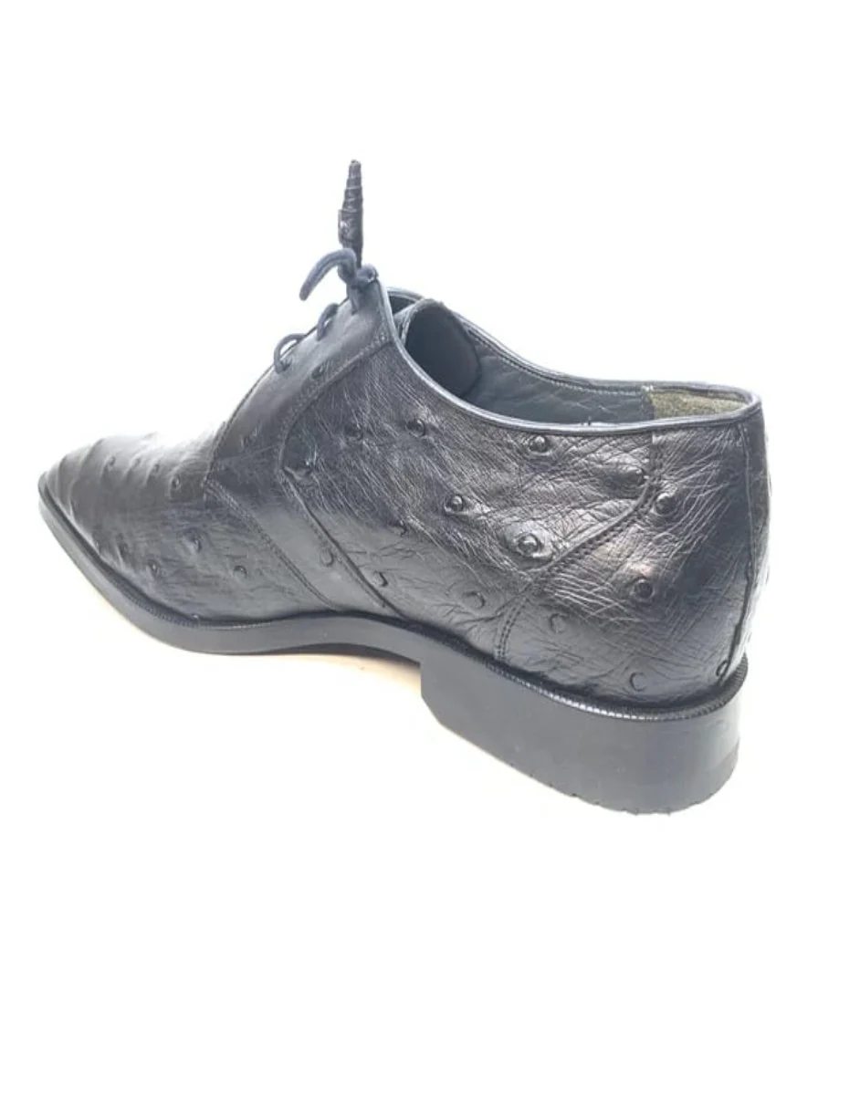 Los Altos Black Ostrich Quill Lace Up Dress Shoes - Image 3