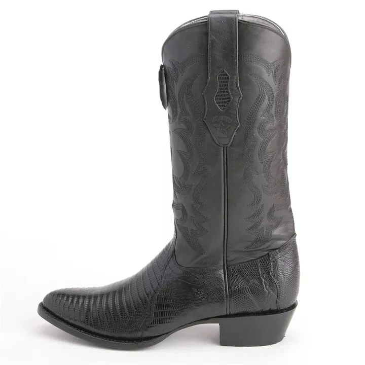 Los Altos Black Snip Toe Boots Genuine Teju Skin - Image 2