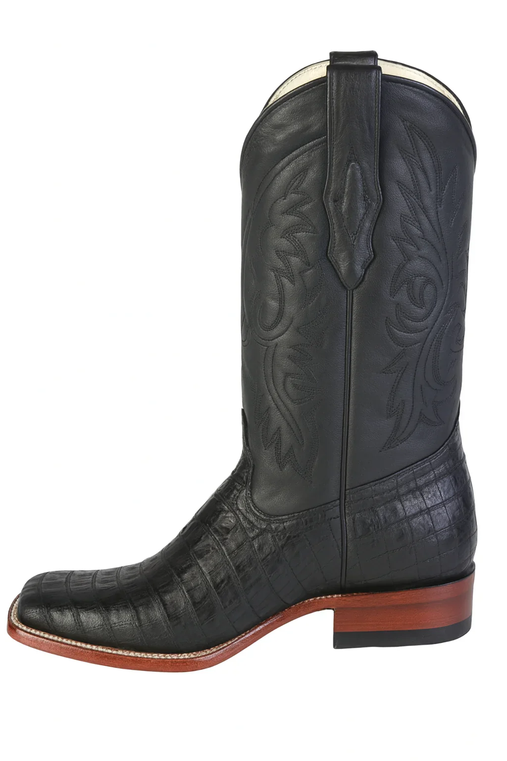 Los Altos Boots Men’s Black Caiman Belly Wide Square Toe Boots - Image 5