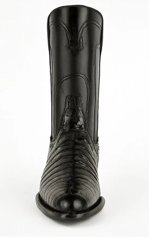 Los Altos Boots - Mens Dress Cowboy Boot - Low Priced Black Caiman Belly Roper Boots - in Black - Image 2