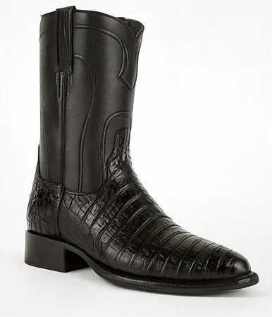 Los Altos Boots - Mens Dress Cowboy Boot - Low Priced Black Caiman Belly Roper Boots - in Black - Image 4