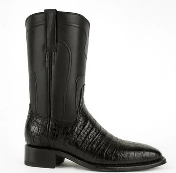 Los Altos Boots - Mens Dress Cowboy Boot - Low Priced Black Caiman Belly Roper Boots - in Black - Image 5