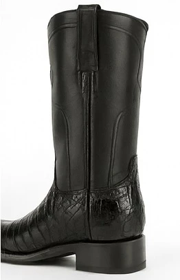 Los Altos Boots - Mens Dress Cowboy Boot - Low Priced Black Caiman Belly Roper Boots - in Black - Image 8