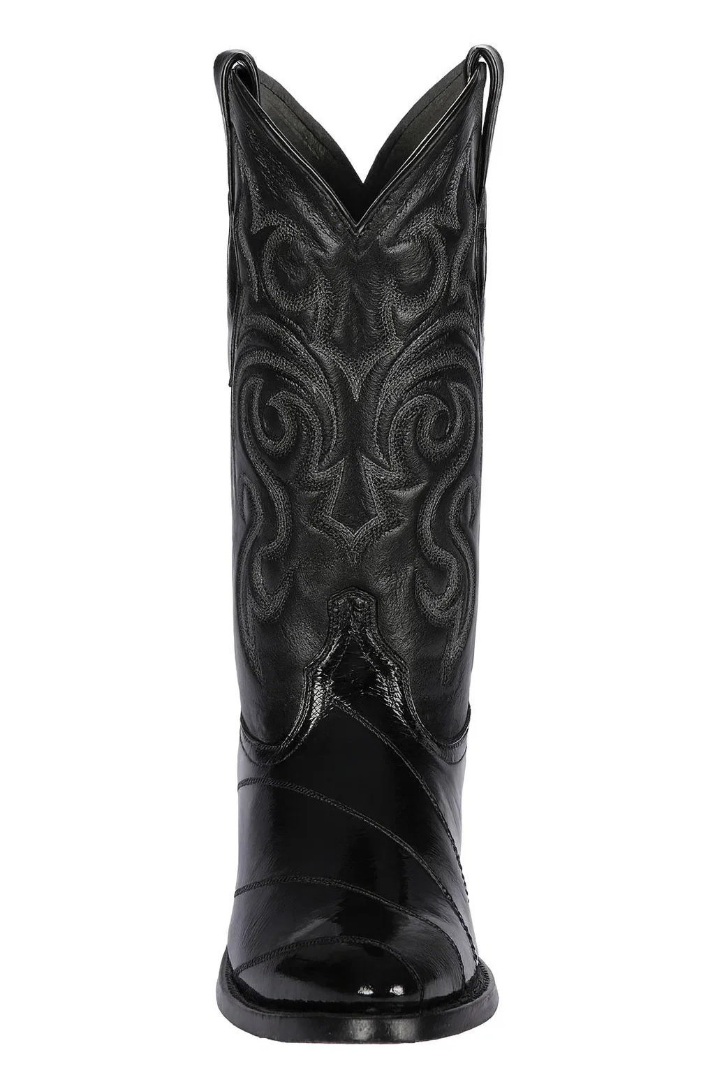 Los Altos Boots - Mens Dress Cowboy Boot - Low Priced Black Eel Skin R-Toe Western Boots- in Black - Image 2