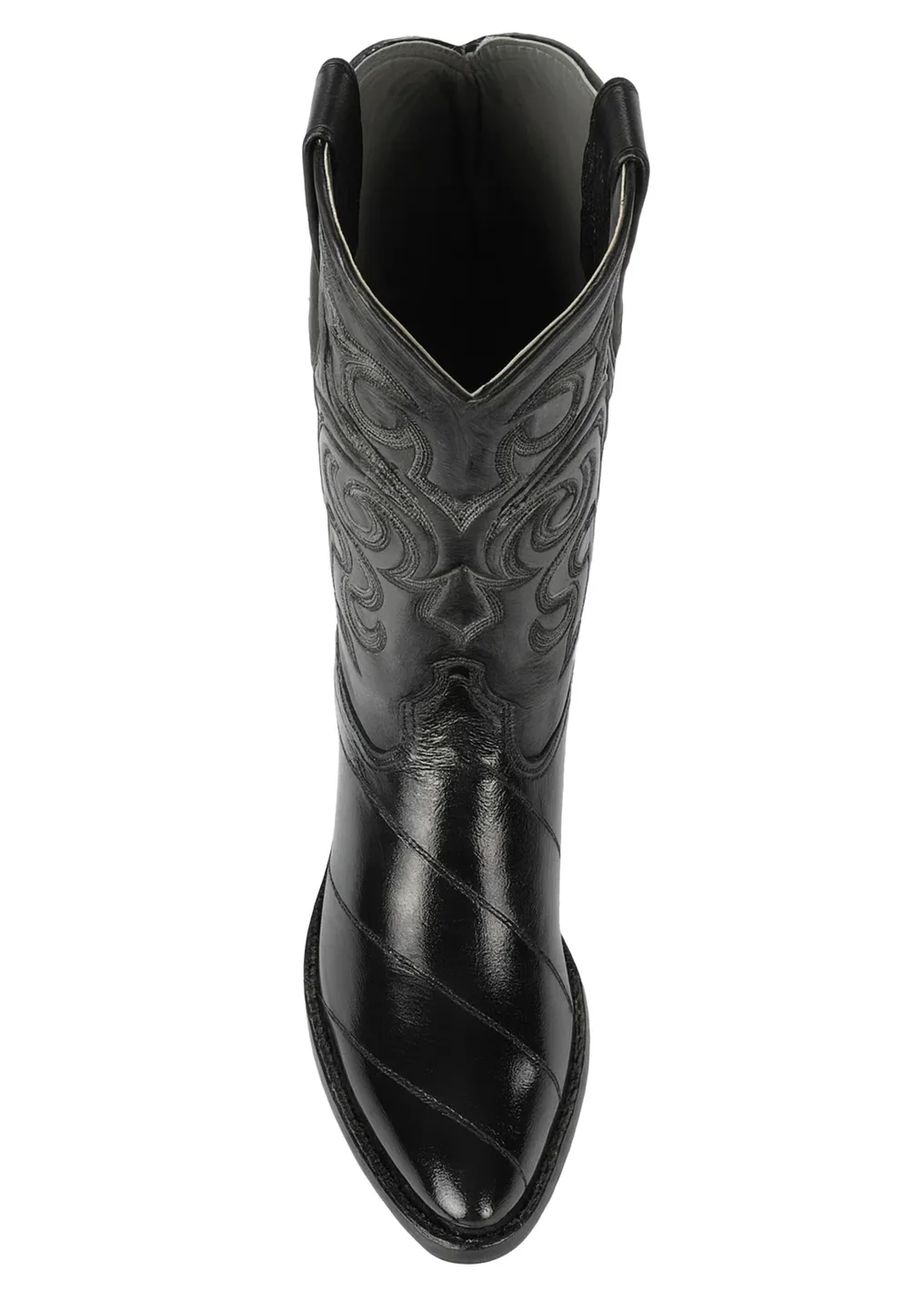 Los Altos Boots - Mens Dress Cowboy Boot - Low Priced Black Eel Skin R-Toe Western Boots- in Black - Image 4