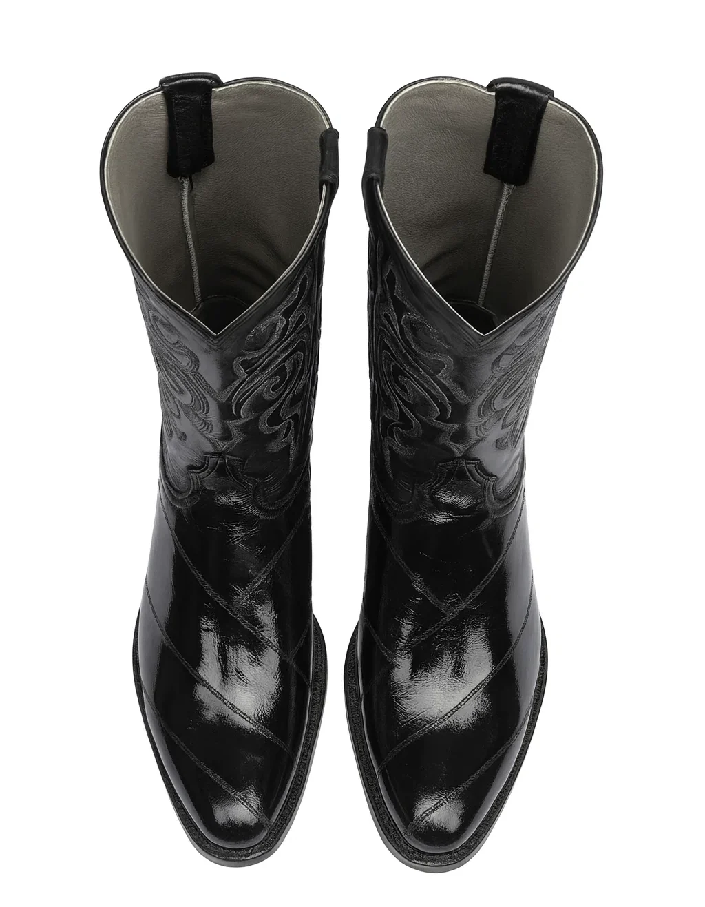 Los Altos Boots - Mens Dress Cowboy Boot - Low Priced Black Eel Skin R-Toe Western Boots- in Black - Image 7