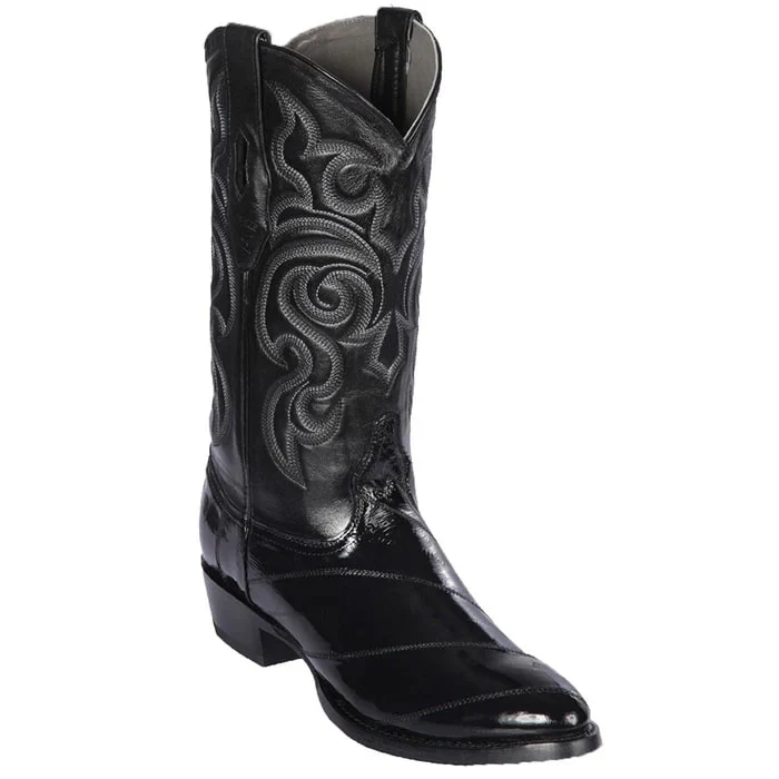 Los Altos Boots - Mens Dress Cowboy Boot - Low Priced Black Eel Skin R-Toe Western Boots- in Black - Image 9