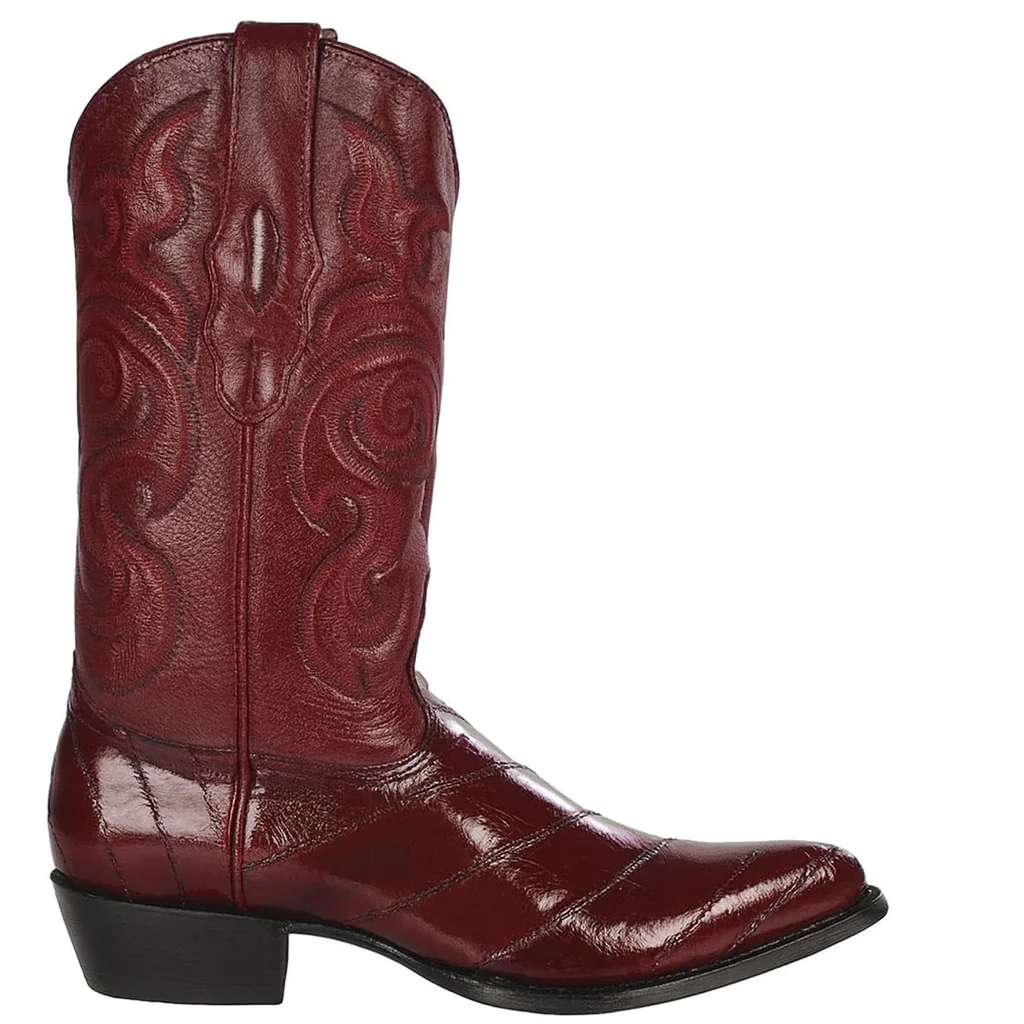 J Toe Cowboy Boots - J Toe Western Boots - Los Altos Boots - Mens Dress Cowboy Boot - Low Priced Burgundy Eel Cowboy Boots J-Toe- in  Burgundy - Image 10
