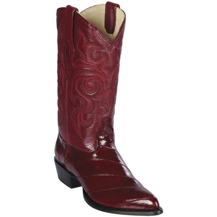 J Toe Cowboy Boots - J Toe Western Boots - Los Altos Boots - Mens Dress Cowboy Boot - Low Priced Burgundy Eel Cowboy Boots J-Toe- in  Burgundy - Image 2