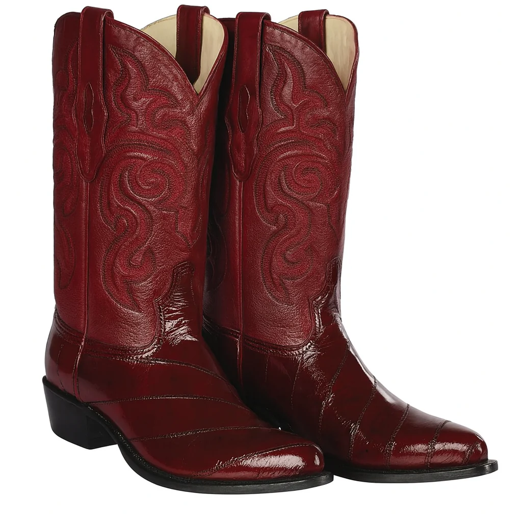 J Toe Cowboy Boots - J Toe Western Boots - Los Altos Boots - Mens Dress Cowboy Boot - Low Priced Burgundy Eel Cowboy Boots J-Toe- in  Burgundy - Image 4