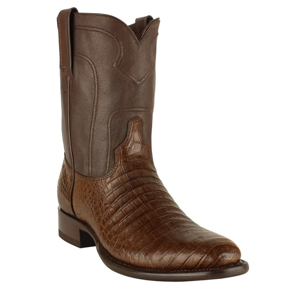 Los Altos Boots - Mens Dress Cowboy Boot - Low Priced Caiman Belly Roper Boots-  in Brown - Image 2