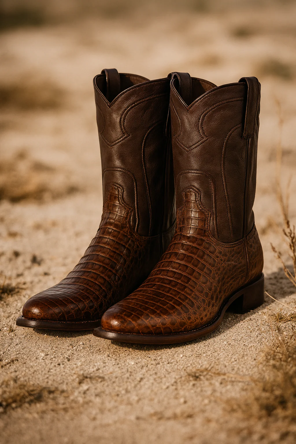 Los Altos Boots - Mens Dress Cowboy Boot - Low Priced Caiman Belly Roper Boots-  in Brown - Image 3
