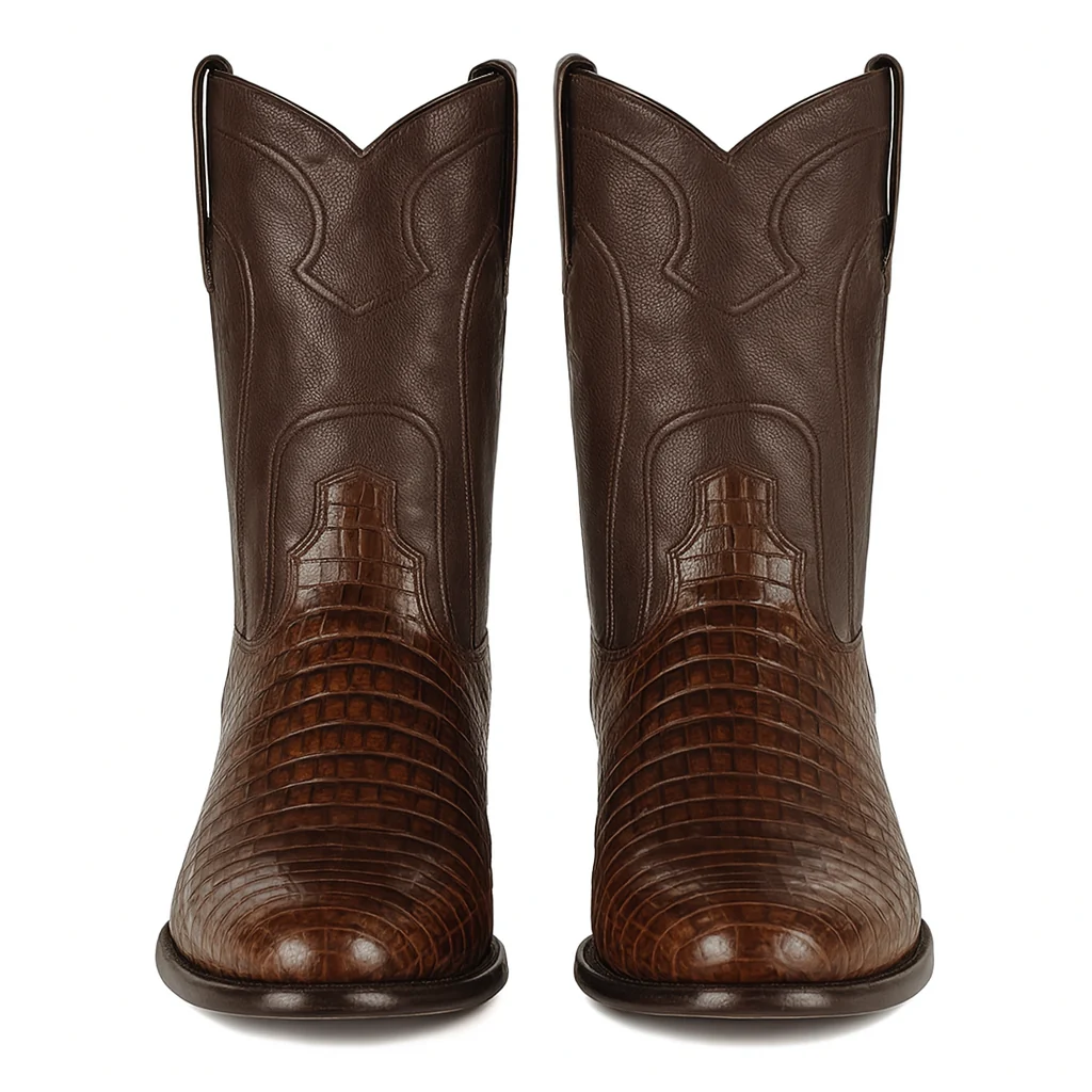 Los Altos Boots - Mens Dress Cowboy Boot - Low Priced Caiman Belly Roper Boots-  in Brown - Image 4