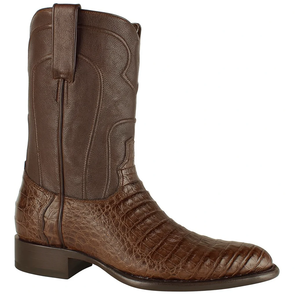 Los Altos Boots - Mens Dress Cowboy Boot - Low Priced Caiman Belly Roper Boots-  in Brown - Image 6