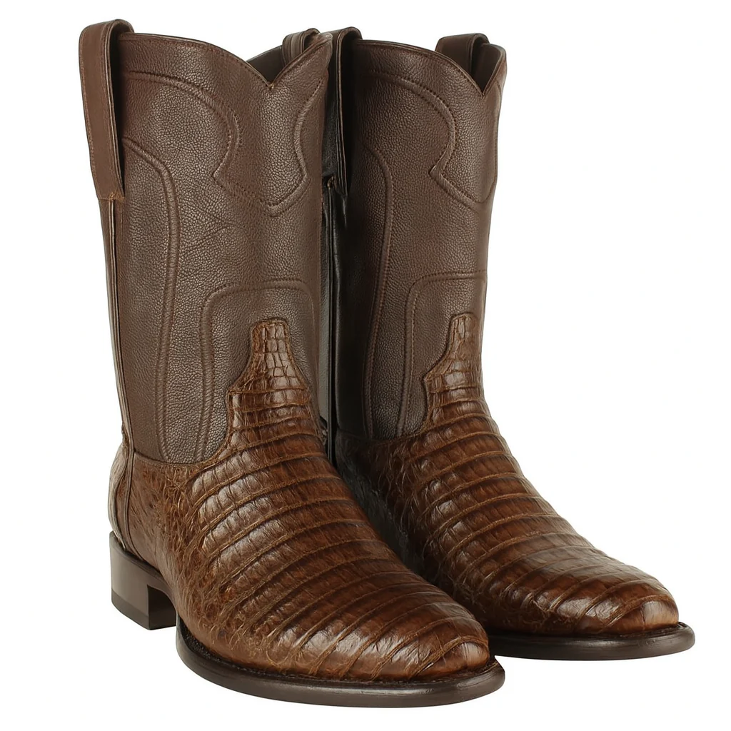 Los Altos Boots - Mens Dress Cowboy Boot - Low Priced Caiman Belly Roper Boots-  in Brown - Image 8
