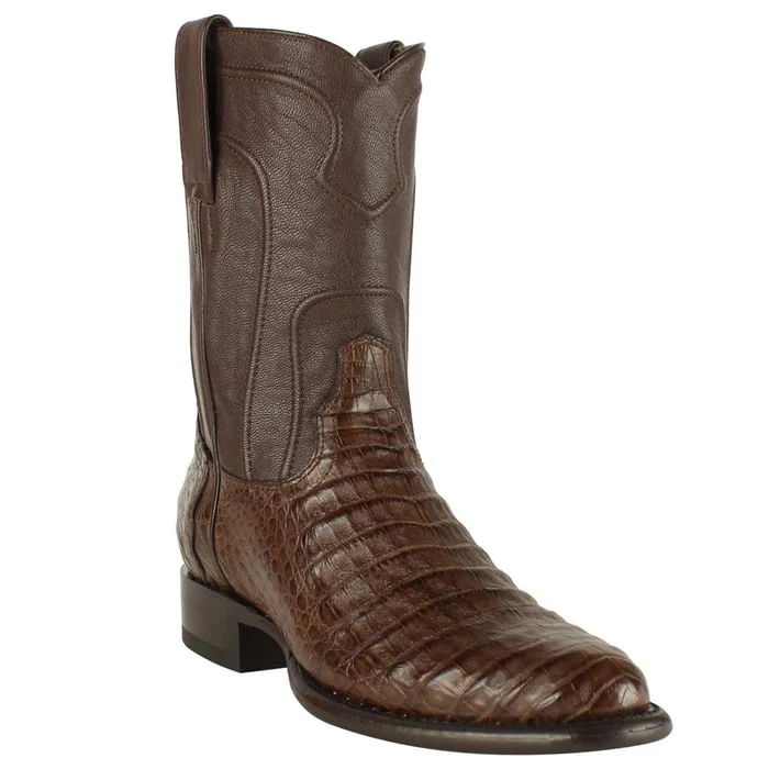 Los Altos Boots - Mens Dress Cowboy Boot - Low Priced Caiman Belly Roper Boots-  in Brown - Image 9