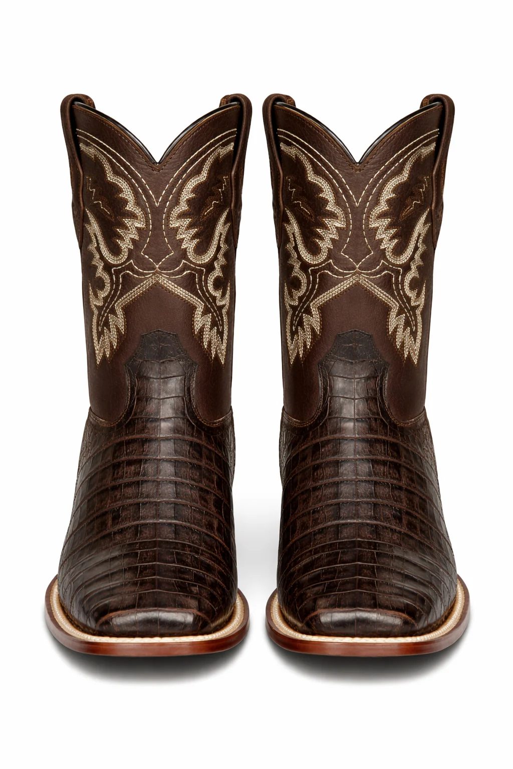 Los Altos Boots - Mens Dress Cowboy Boot - Low Priced Caiman Brown Square Toe Cowboy Boots - in  Brown