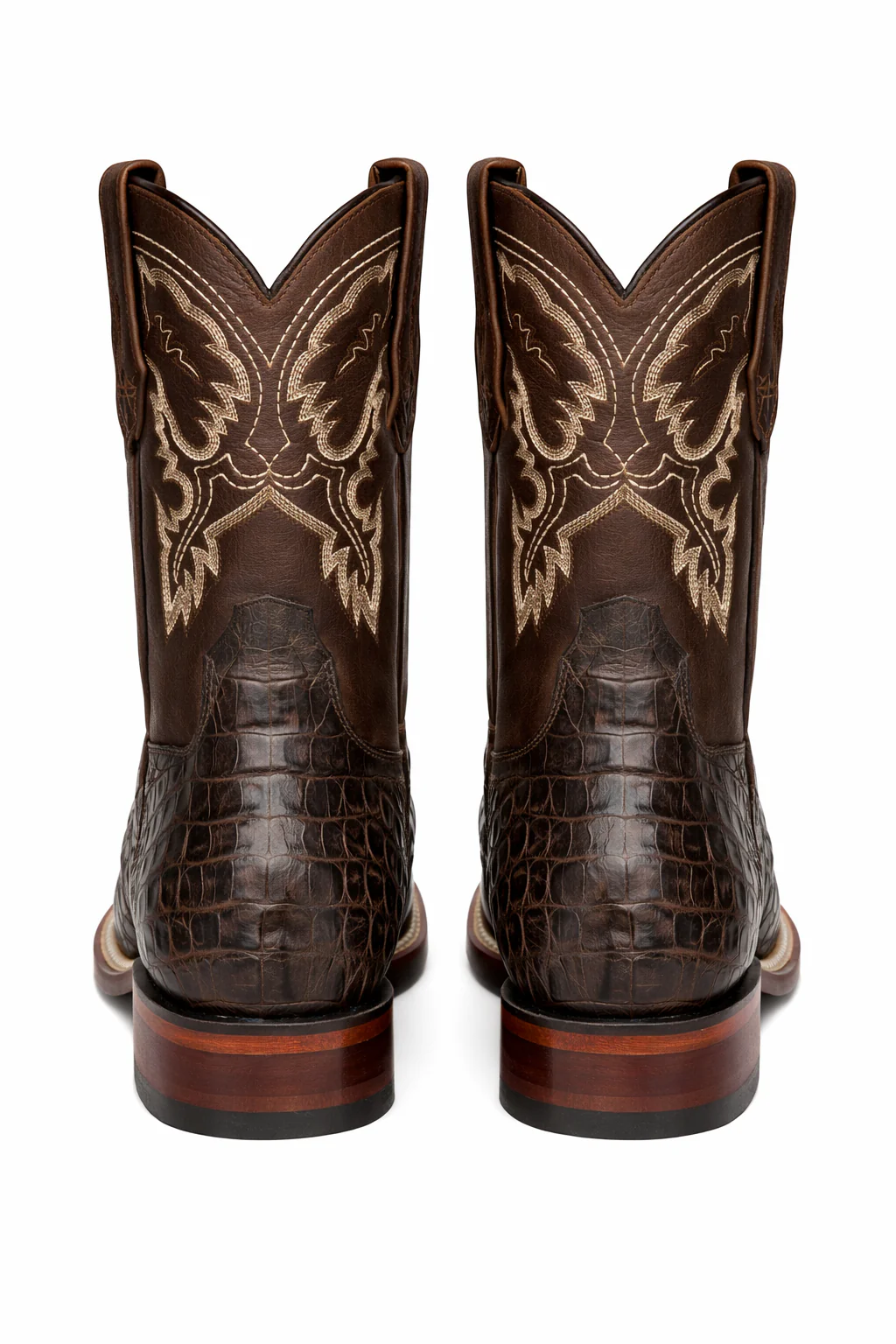 Los Altos Boots - Mens Dress Cowboy Boot - Low Priced Caiman Brown Square Toe Cowboy Boots - in  Brown - Image 2