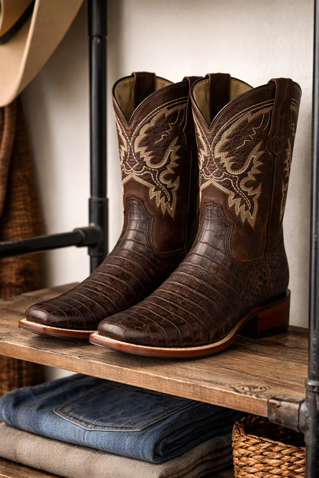 Los Altos Boots - Mens Dress Cowboy Boot - Low Priced Caiman Brown Square Toe Cowboy Boots - in  Brown - Image 4