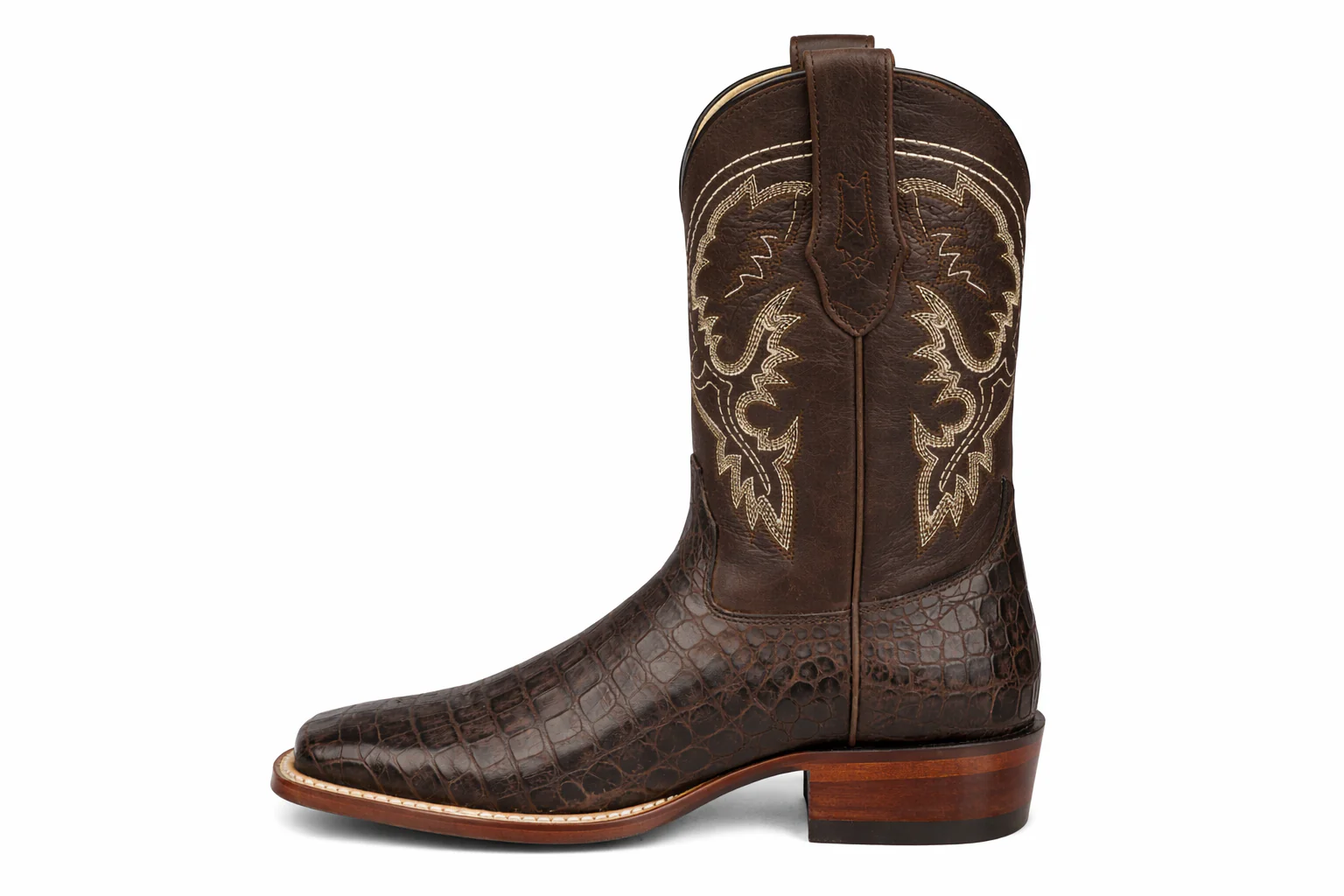 Los Altos Boots - Mens Dress Cowboy Boot - Low Priced Caiman Brown Square Toe Cowboy Boots - in  Brown - Image 5