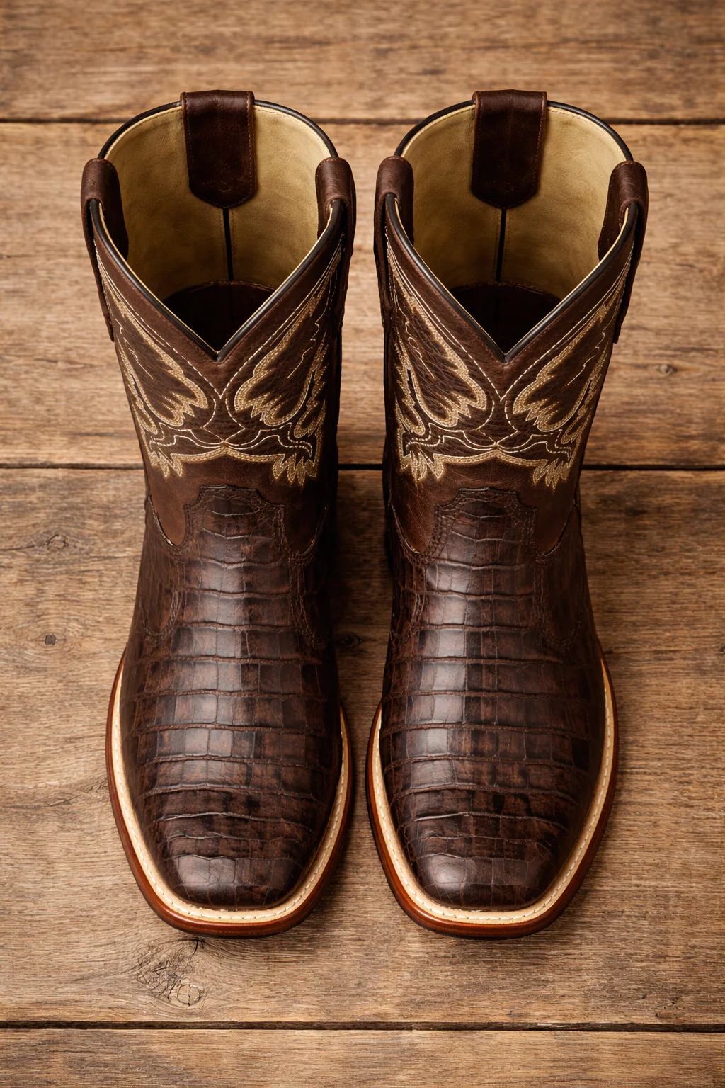 Los Altos Boots - Mens Dress Cowboy Boot - Low Priced Caiman Brown Square Toe Cowboy Boots - in  Brown - Image 6