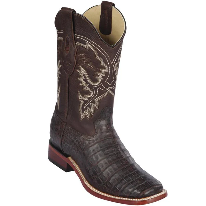 Los Altos Boots - Mens Dress Cowboy Boot - Low Priced Caiman Brown Square Toe Cowboy Boots - in  Brown - Image 7