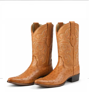 J Toe Cowboy Boots - J Toe Western Boots - Los Altos Boots - Mens Dress Cowboy Boot - Low Priced Honey Ostrich Cowboy Boots J-Toe - in  Honey - Image 2