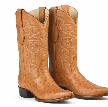 J Toe Cowboy Boots - J Toe Western Boots - Los Altos Boots - Mens Dress Cowboy Boot - Low Priced Honey Ostrich Cowboy Boots J-Toe - in  Honey - Image 6