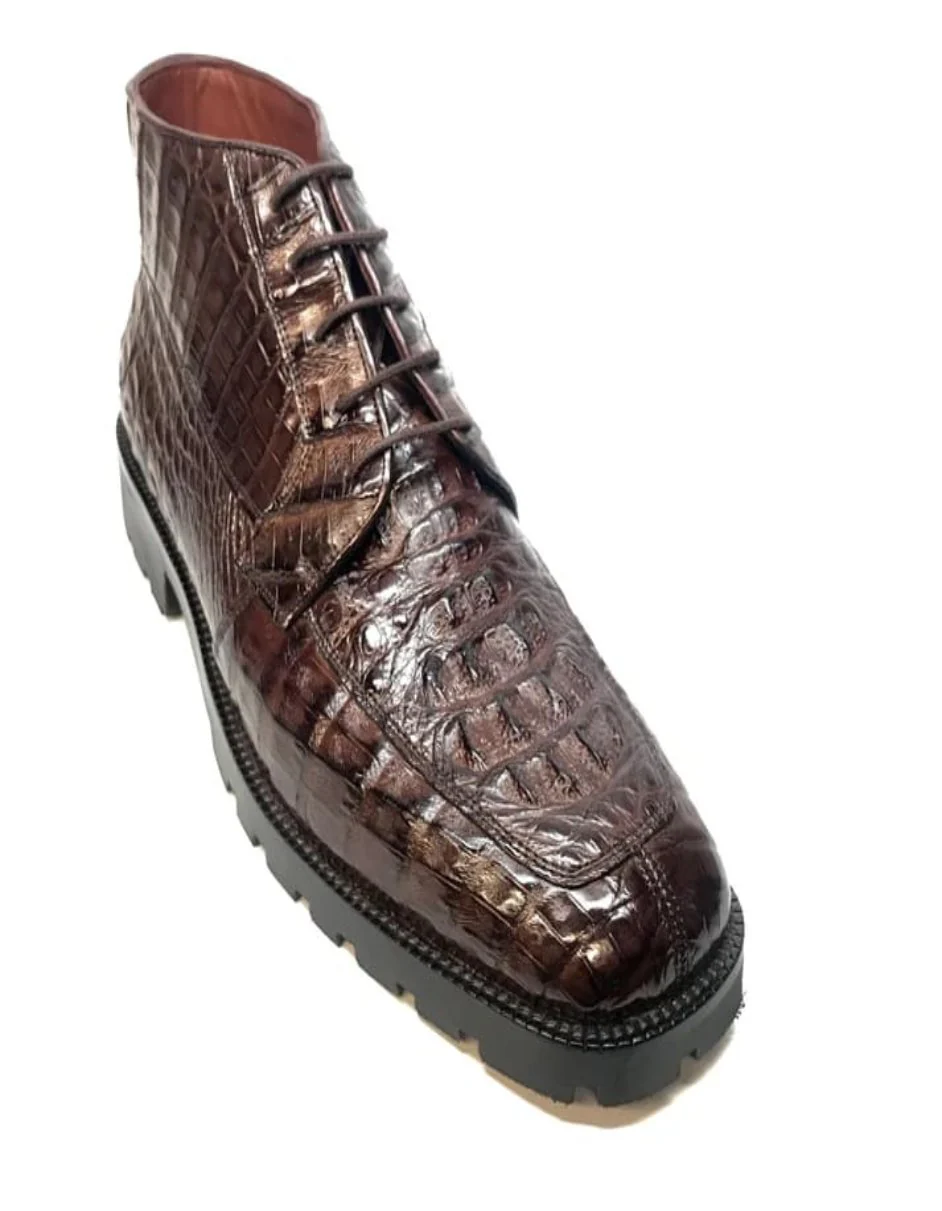 Los Altos Brown Hornback Crocodile Ankle Boots - Image 6