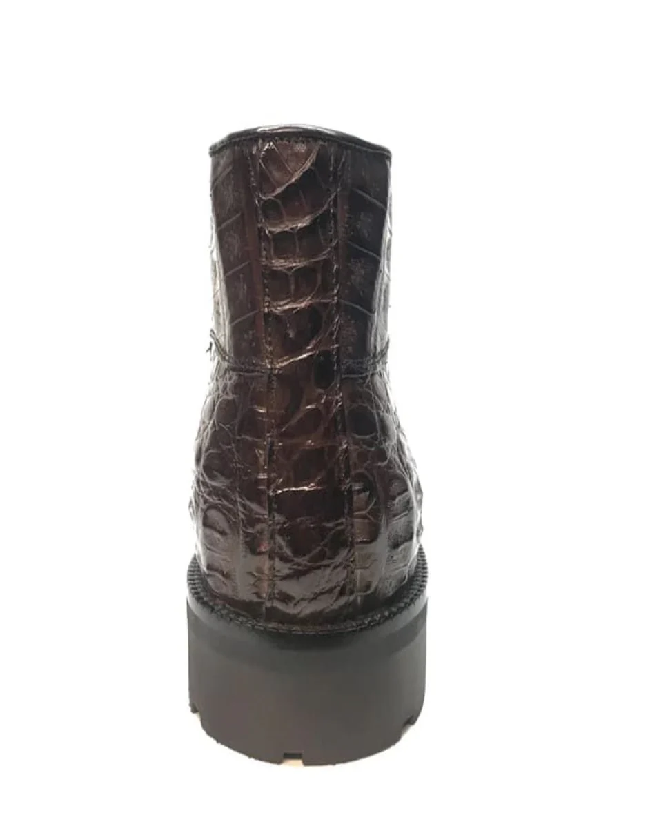 Los Altos Brown Hornback Crocodile Ankle Boots - Image 7