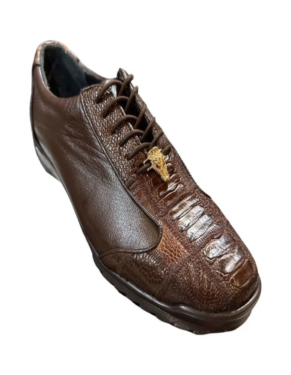 Los Altos Brown Ostrich Leg Lace Up Sneakers - Image 3