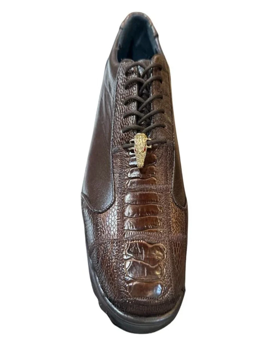 Los Altos Brown Ostrich Leg Lace Up Sneakers - Image 4