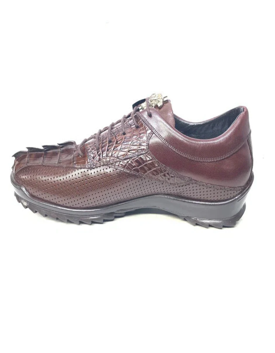 Los Altos Brown Perforated Crocodile Tail Sneakers - Image 2