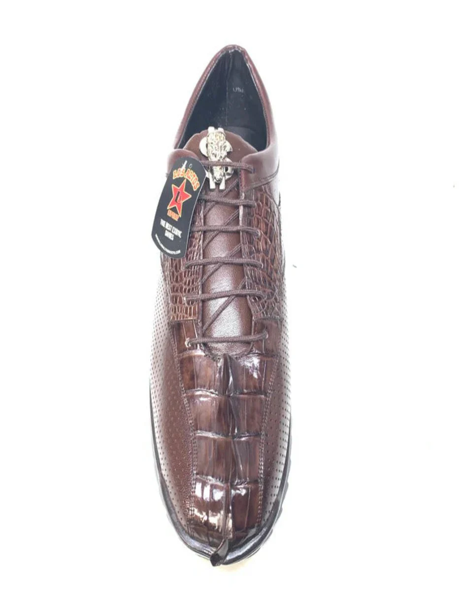 Los Altos Brown Perforated Crocodile Tail Sneakers - Image 3